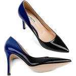 JOY IN LOVE Women's Pumps Shoes 3.5" High Heels Pointy Toe Stiletto Pumps, Blue Black Patent, 5.5