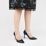 JOY IN LOVE Women's Pumps Shoes 3.5" High Heels Pointy Toe Stiletto Pumps, Blue Black Patent, 5.5