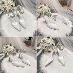 Womens Pointed Toe Satin Wedding Shoes Fashion Rhinestone Ankle Strap Buckle Bridal Court Prom Shoes White Stiletto High Heel,White,35 EU