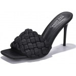 Cape Robbin Miella Stiletto High Heels for Women, Woven Shoes with Square Open Toe