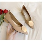 3Cm Square Low Heels Single Shoes Soft Leather Cozy Womens Pumps Metal Buckle Casual High Heels Block Heel Office Work Shoes (Color : Simple Style Beige, Shoe Size : 3.5 UK)