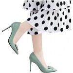 Elegant Solid Metal Buckle Women Pumps Thin High Heels Genuine Leather Woman Shoes Party Office Wedding Single Shoes (Color : Green 8cm, Shoe Size : 6.5 UK)