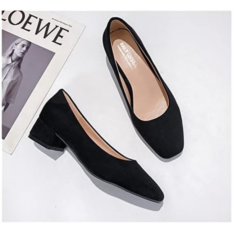 Square Toe PU Mid Heel High Heels Female Soft Leather Grandma Shoes Thick Heel Casual Women Shoes Black Career Work Pumps (Color : Black, Shoe Size : 4.5 UK)