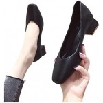 Square Toe PU Mid Heel High Heels Female Soft Leather Grandma Shoes Thick Heel Casual Women Shoes Black Career Work Pumps (Color : Black, Shoe Size : 4.5 UK)