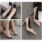 Women High Heels 10cm Sexy Nude Patent Leather Party Dress Shoes Classics Basic Pointed Toe Stiletto Lady Pumps (Color : Apricot 10 cm, Shoe Size : 3.5 UK)