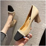 Women Shoes Orange Slip On Beige High Heels Work Dress Professional Sandals Ladies Square Toe Pumps Lace-Up White (Color : 2, Shoe Size : 3.5 UK)