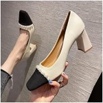 Women Shoes Orange Slip On Beige High Heels Work Dress Professional Sandals Ladies Square Toe Pumps Lace-Up White (Color : 2, Shoe Size : 3.5 UK)