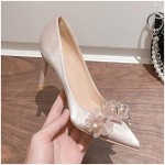 Sweet Pearls Flowers Women Pumps Elegant Pointed Toe Satin Thin High Heels Prom Shoes Spring Summer Female Wedding Bridal Shoes (Color : White, Shoe Size : 3.5 UK)