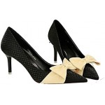 Women Pumps Weave Bowtie Spring Autumn Female Shoes Elegant Thin High Heels Shallow Office Lady Shoes (Color : Black, Shoe Size : 4.5 UK)