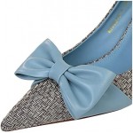 Women Pumps Weave Bowtie Spring Autumn Female Shoes Elegant Thin High Heels Shallow Office Lady Shoes (Color : Blue, Shoe Size : 4.5 UK)