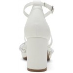 YWXYMGE High Block Heel Wedding Shoes for Bride Closed Toe Pearl Bridal Shoes Women Chunky Heels