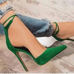 Fashion Women's High Heel Pointed Fine Heel Hollow Rivets Low-top Solid Color Ankle Strap Dress Sandals Casual Evening Shoes (Color : Green, Size : 5.5 US)