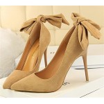 Womens' Closed Pointed Toe High Heels with Bow Knot Ankle Strap Suede Stiletto Comfort Pumps Shoes Office Lady Wedding Party Elegant Dress Heeded Shoes (Color : Khaki, Size : 6.5 US)