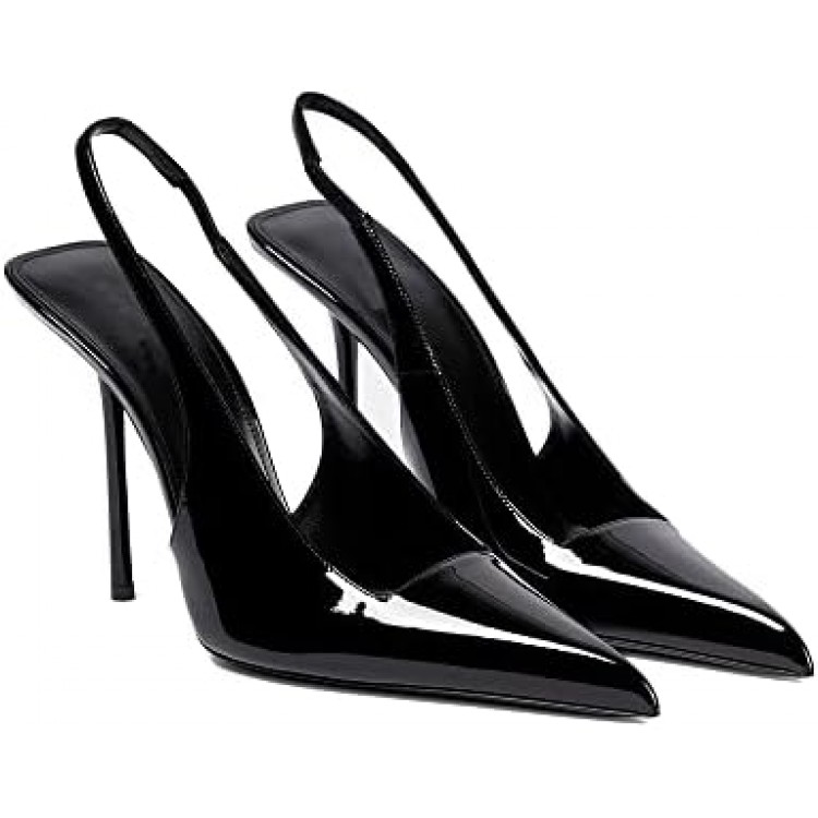 THESHY Women's Pointed Toe High Stiletto Heels Slingback Stretch Slip-on Pumps Backless Patent Leather Fashion Dress Shoes for Women