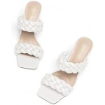 WEALTHY73 Women's Braided Square Heel Sandals, 9cm/3.5" Strappy Open Toe Chunky Heel Sandals, High Heel Sandals, Slip On Slippers