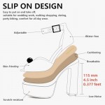 JENN ARDOR Women's Stylish Chunky Platform High Block Heels with Pearl Comfortable Open Toe Ankle Strap Dress Wedding Work Pumps Shoes