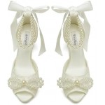 Lace Pearl Wedding Shoes for Bride High Heel Bridal Shoes Peep Toe Platform Wedding Heels