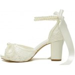 Lace Pearl Wedding Shoes for Bride High Heel Bridal Shoes Peep Toe Platform Wedding Heels