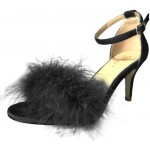 MMJULY Women's Open Toe Ankle Strap Fluffy Feather Stiletto High Heel Dress Sandal