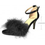 MMJULY Women's Open Toe Ankle Strap Fluffy Feather Stiletto High Heel Dress Sandal