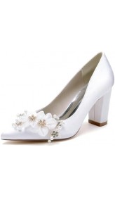 Minishion Womens Pump Shoes for Wedding Slip-on Chunky High Heel Evening Shoes with Flower MS324