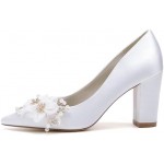 Minishion Womens Pump Shoes for Wedding Slip-on Chunky High Heel Evening Shoes with Flower MS324