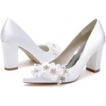 Minishion Womens Pump Shoes for Wedding Slip-on Chunky High Heel Evening Shoes with Flower MS324