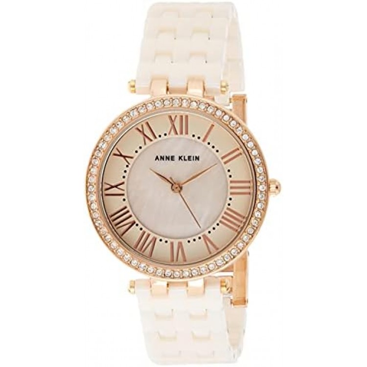 Anne Klein Blush Ceramic Link Bracelet Watch With Crystal Bezel