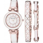 Anne Klein Women's Crystal Accented Bangle Watch and Bracelet Set