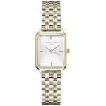 Rosefield Women's Octagon XS White Sunray Dial Gold-Tone Case Steel Duotone Bracelet OWDSG-O62 Dress Watch, White/Gold/Silver, 19.5x24mm