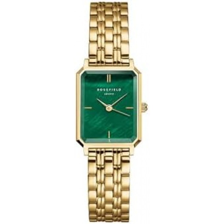 Rosefield Women's Octagon XS Emerald MOP Dial Steel Gold-Tone Case and Bracelet OEGSG-O79 Dress Watch, Emerald Green/Gold, 19.5x24mm