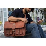 cuero Vintage Handmade Leather Travel Crossbody Laptop Briefcase For Men And Women