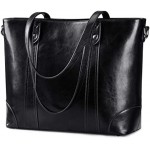 S-ZONE Leather Tote Bag for Women Office Shoulder Handbag 15.6 Inch Work Laptop Briefcase