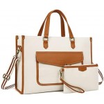 Missnine Tote Bag Canvas Laptop Bag for Women 15.6 inch Casual Work Bags with Clutch Purse Computer Shoulder Bag 2 PCS Set