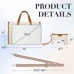 Missnine Tote Bag Canvas Laptop Bag for Women 15.6 inch Casual Work Bags with Clutch Purse Computer Shoulder Bag 2 PCS Set