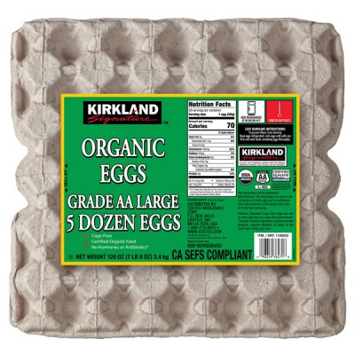 Kirkland Signature Organic 5 Dozen Eggs, USDA Grade AA Large