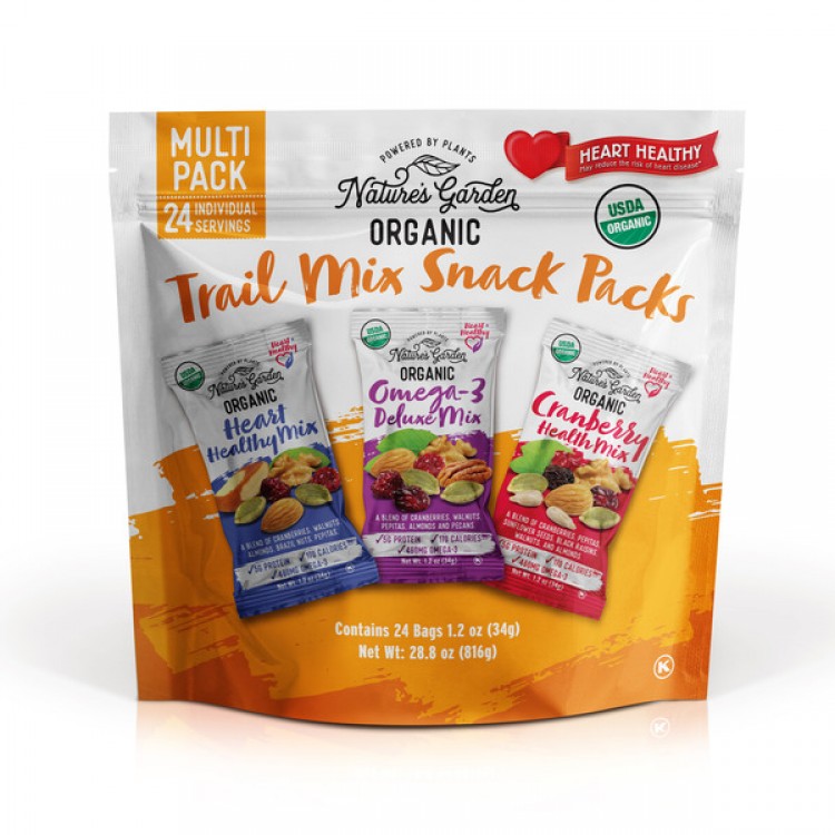 Nature's Garden Organic Trail Mix Snack Packs, 24 x 1.2 oz