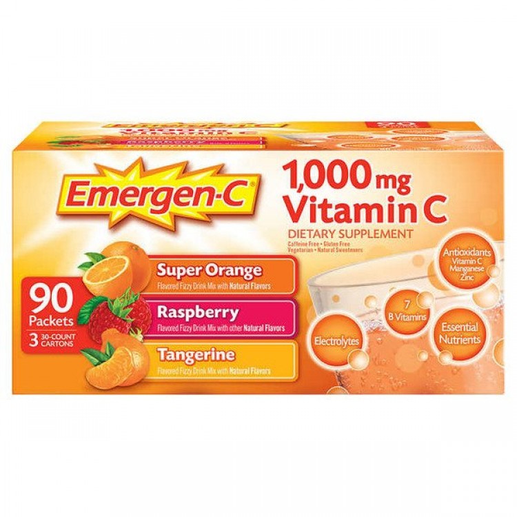 Emergen-C Vitamin C 1,000 mg Variety Packets, 90 ct