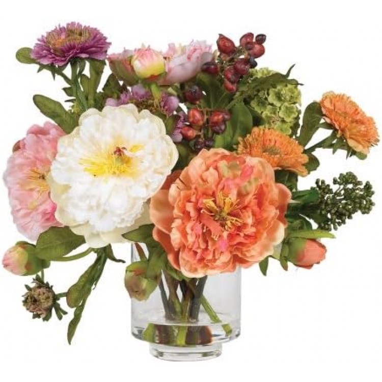 Nearly Natural 4689 Peony Silk Arrangement, Assorted