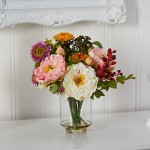 Nearly Natural 4689 Peony Silk Arrangement, Assorted