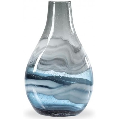 Torre & Tagus Andrea Glass Vase by | Blue Vases for Decor | Colored Glass Vase Made for Living Room, Home Office | Ocean Decor Flower Vase | Coastal Decor Blue Vase for Entryway Table | 14" Tall Blue