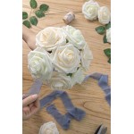 Floroom Artificial Flowers 50pcs Real Looking Champagne Foam Fake Roses with Stems for DIY Wedding Bouquets Bridal Shower Centerpieces Floral Arrangements Party Tables Home Decorations