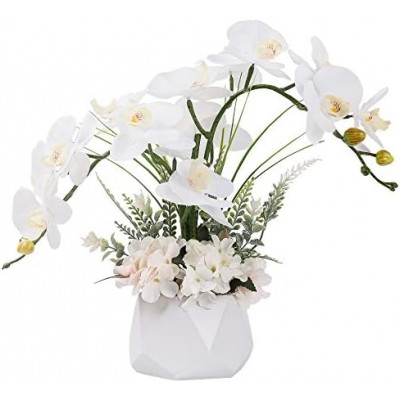 LESING Artificial Ochid Flowers Fake Faux Orchid Arrangement with Vase Artificial Bonsai Potted Flowers Phalaenopsis Orchid in Vase for Home Decoration (Style 2,White Vase)