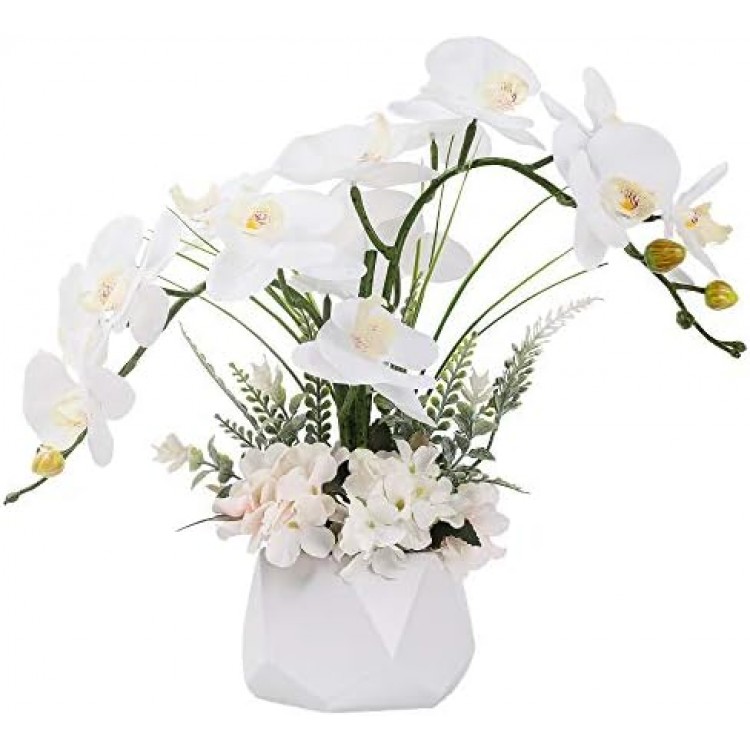 LESING Artificial Ochid Flowers Fake Faux Orchid Arrangement with Vase Artificial Bonsai Potted Flowers Phalaenopsis Orchid in Vase for Home Decoration (Style 2,White Vase)