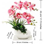 LIVILAN Orchid Pink Flowers Artificial Orchid Fake Orchid Flower Faux Orchids Pink with White Ceramic Vase Artificial Flowers Artificial Orchid Plants for Home Decor Indoor Office Table Centerpieces