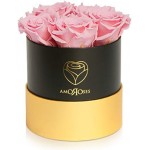 Amoroses Petite - Gift Pack of 5 Eternal Stabilized Roses - Elegant Bouquet of Real Flowers | Mother's Day (Petite Black Box with Pink Roses)