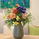 WAKISAKI Artificial Faux Flowers in Vase, Silk Flower Arrangement Artificial Floral Centerpiece, Table Centerpieces for Dining Room Home Decor (Spring)