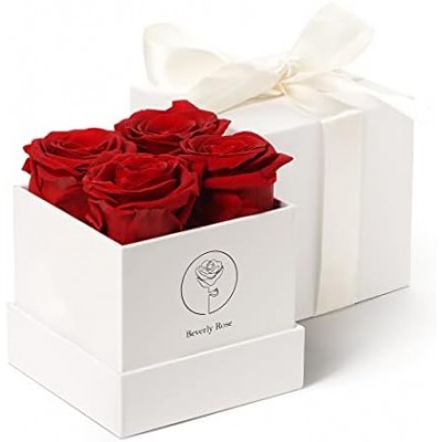 Beverly Rose 4Pcs Red Square Forever Flower Box of Roses Real Eternity Roses Preserved Flowers – Fresh Forever Roses That Last a Year Or More, Preserved Roses In a Box, Flowers For Delivery Prime