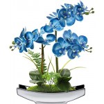 Orchids Artificial Flowers 15" Blue Phalaenopsis Orchid with Silver Pots Real Touch Faux Orchids for Home Office Bedroom Living Room Table Decoration, Briful