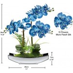 Orchids Artificial Flowers 15" Blue Phalaenopsis Orchid with Silver Pots Real Touch Faux Orchids for Home Office Bedroom Living Room Table Decoration, Briful